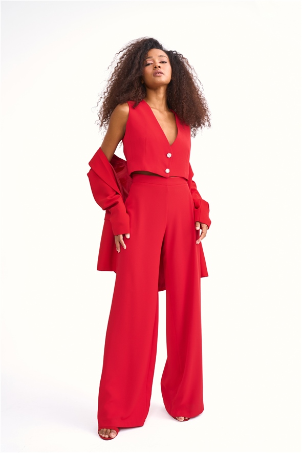 Wide leg crepe trousers - RED