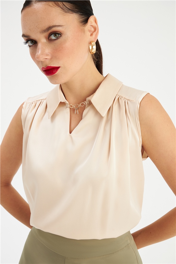Collar Accessory Detailed Blouse - CREAM