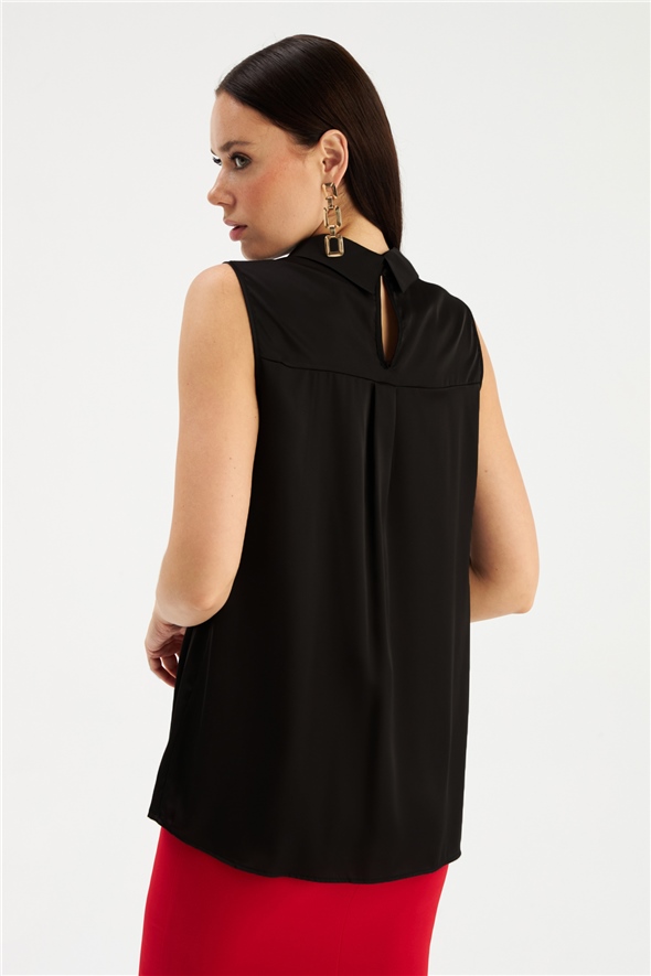 Collar Accessory Detailed Blouse - BLACK
