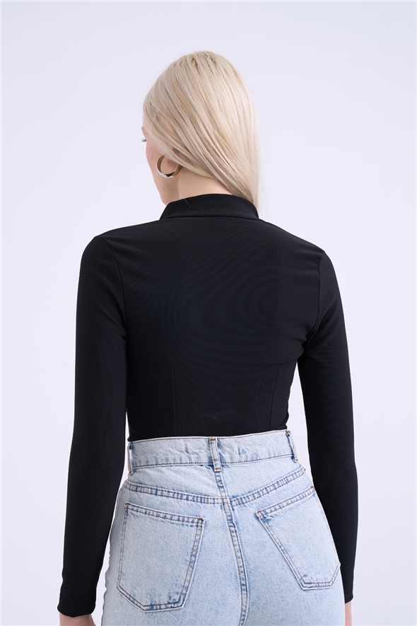 Half zipper bodysuit - BLACK