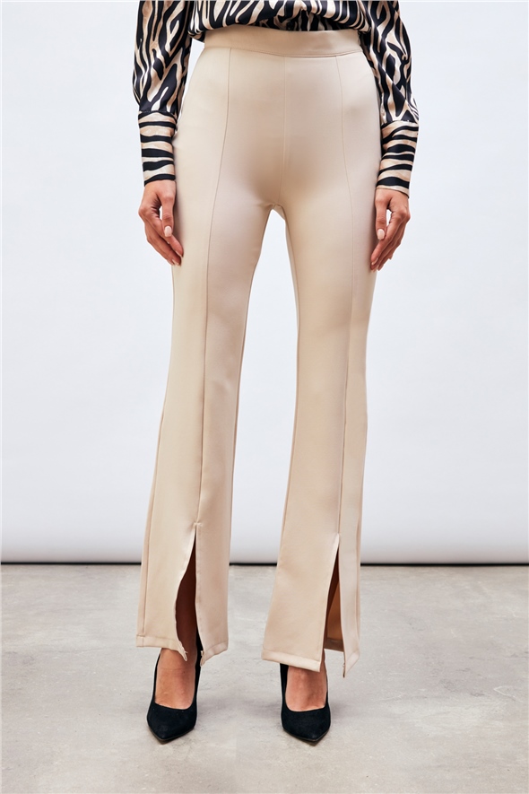 Slit Detailed Spanish Trousers - BEIGE
