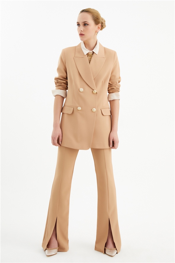 Spanish trousers with slit detail - CAMEL