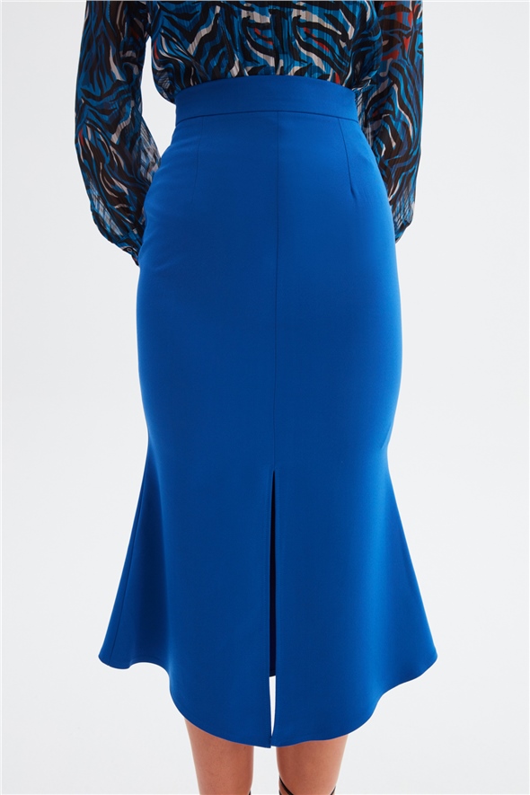 Slit Detailed Flared Skirt - SAX BLUE