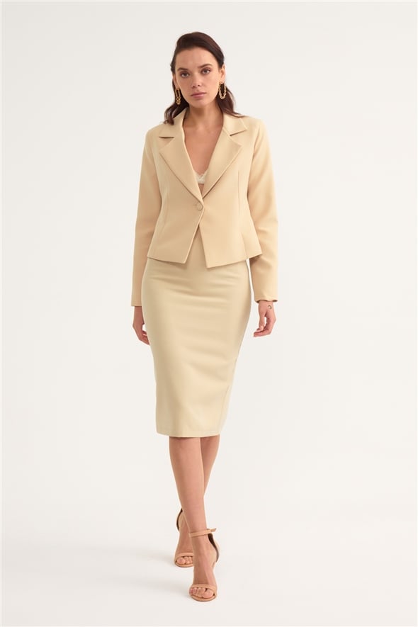 Pencil skirt with slit - STONE