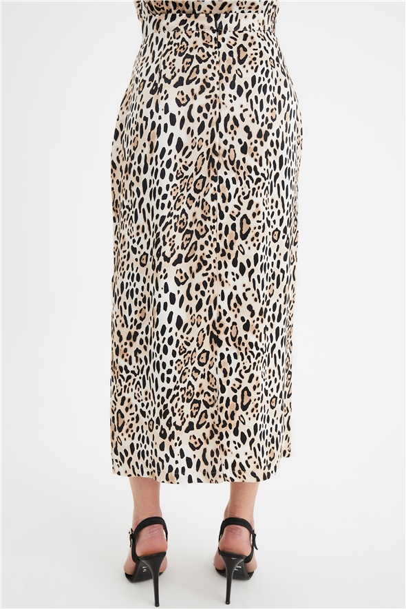 Leopard print satin skirt with slits - LEOPARD