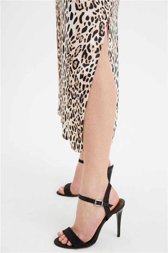 Leopard print satin skirt with slits - LEOPARD