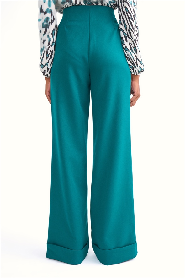 High waist button detail trousers - EMERALD