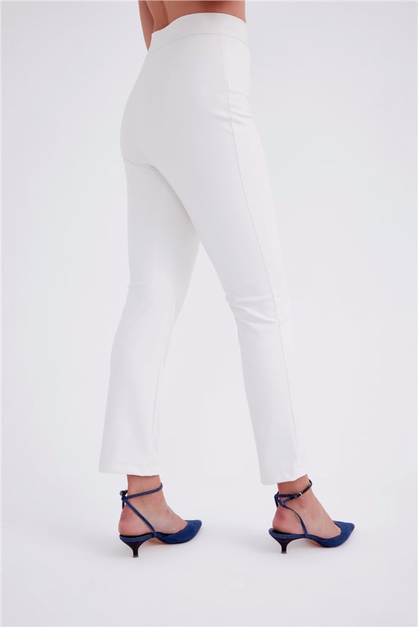 High waist ribbed leather pants - WHITES