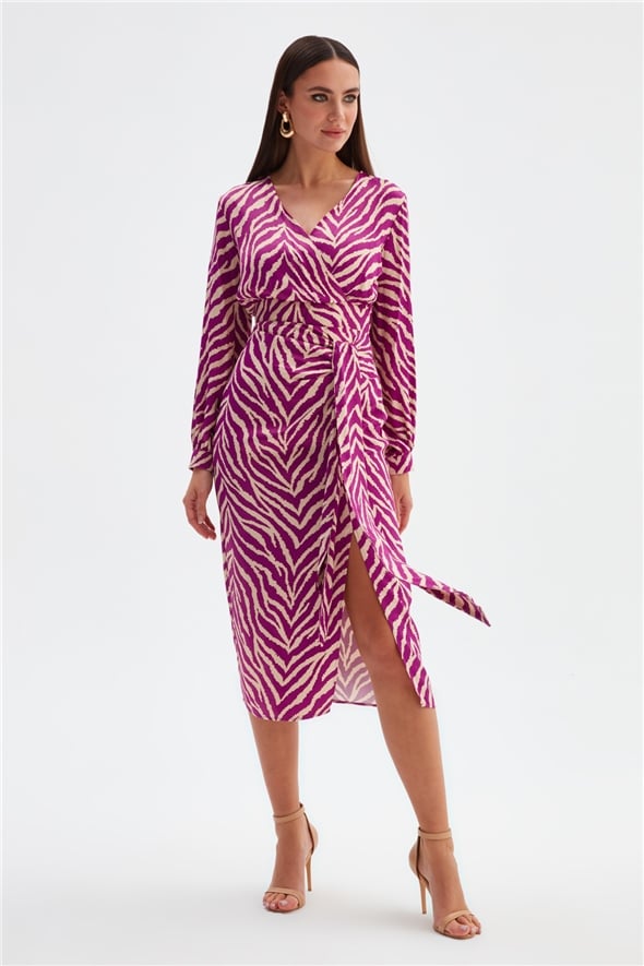 Zebra print detailed satin skirt - FuchsIa