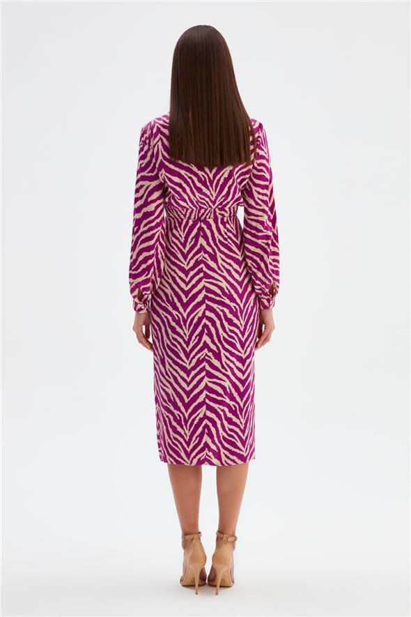 Zebra print detailed satin skirt - FuchsIa