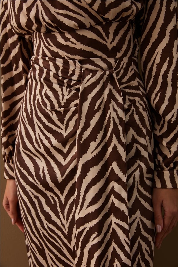 Zebra print detailed satin skirt - BROWN