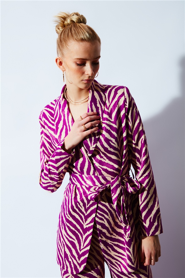 Zebra print belted jacket - FuchsIa