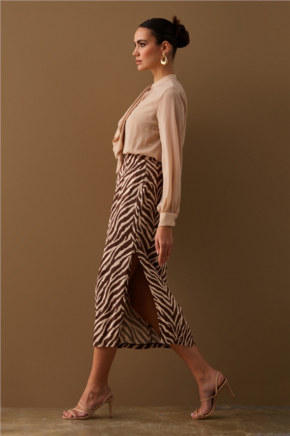 Zebra print satin skirt - BROWN