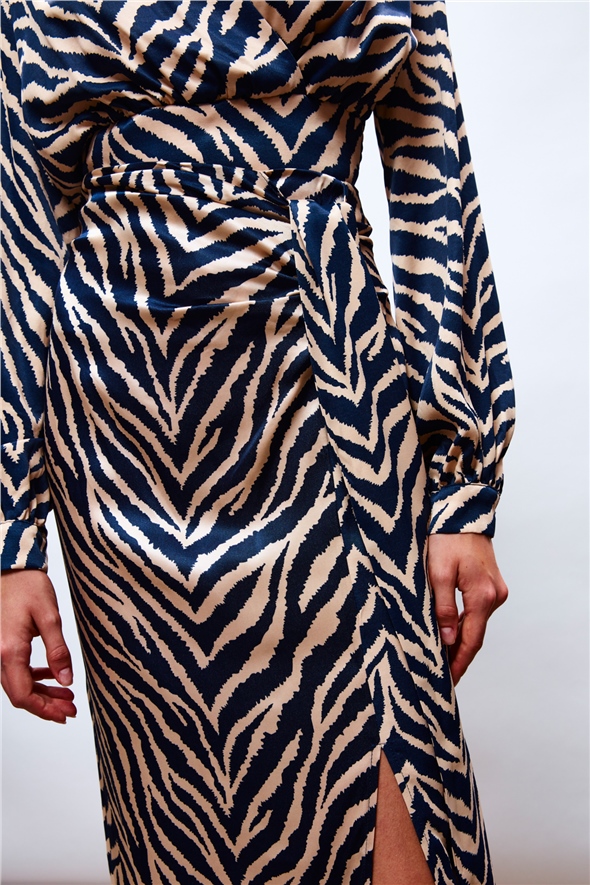 Zebra Patterned Satin Pareo Skirt - BLUE