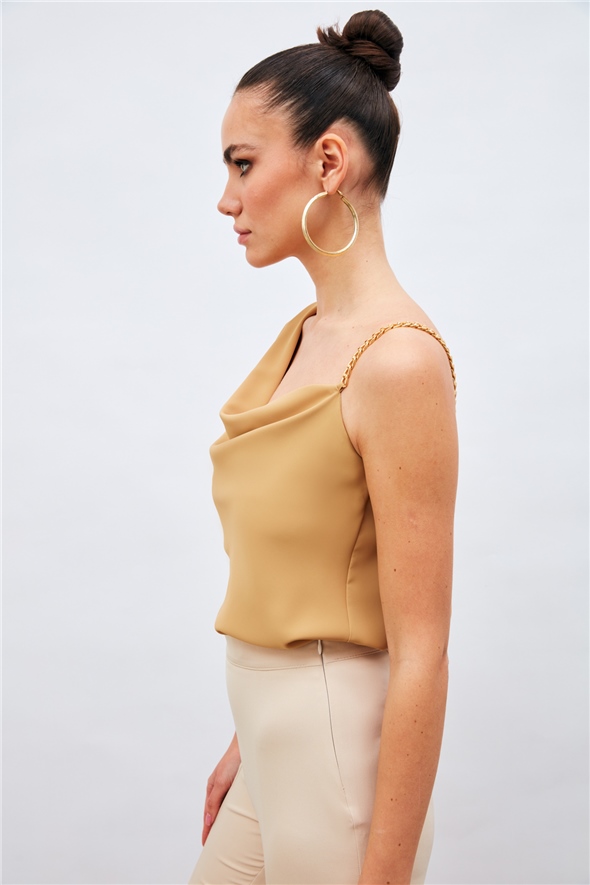 Chain Strap Detailed Blouse - CAMEL