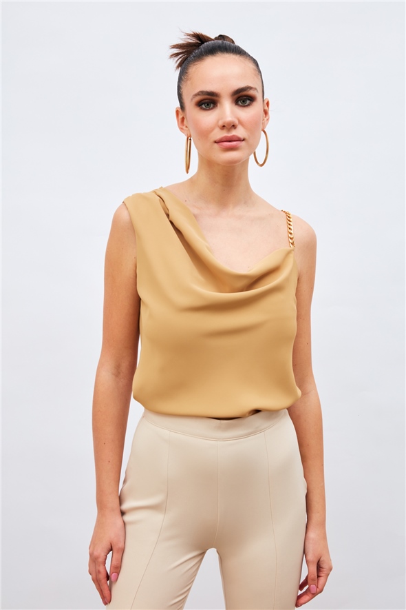 Chain Strap Detailed Blouse - CAMEL