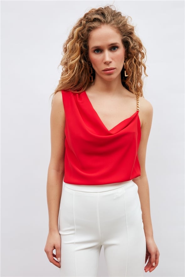 Chain Strap Detailed Blouse - RED
