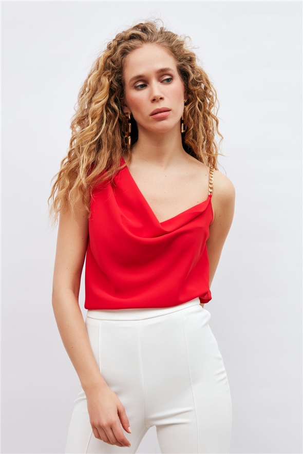 Chain Strap Detailed Blouse - RED