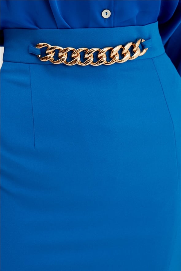 Chain Detailed Pencil Skirt - SAX BLUE