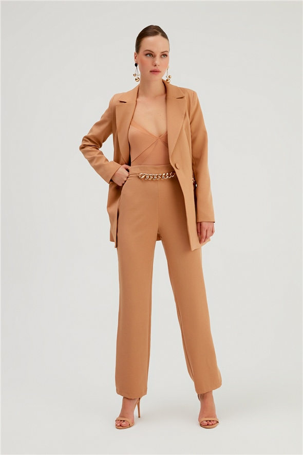 Chain Detailed Trousers - CAMEL