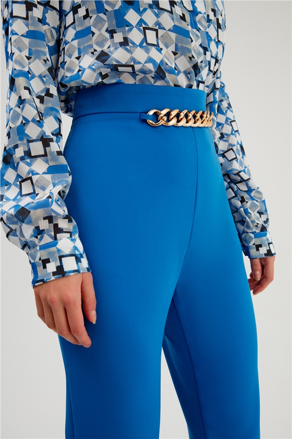 Chain Detailed Trousers - SAX BLUE