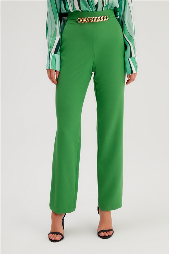 Chain Detailed Trousers - GREEN