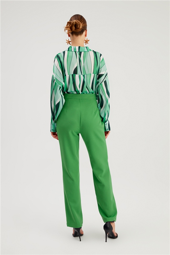 Chain Detailed Trousers - GREEN