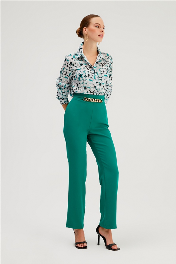 Chain Detailed Trousers - EMERALD