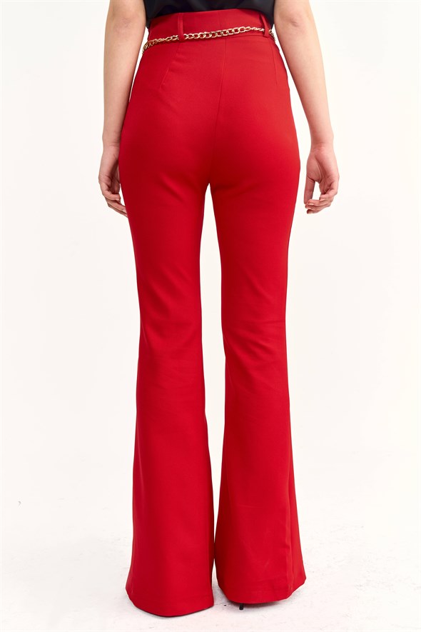 Chain belt flared trousers - RED