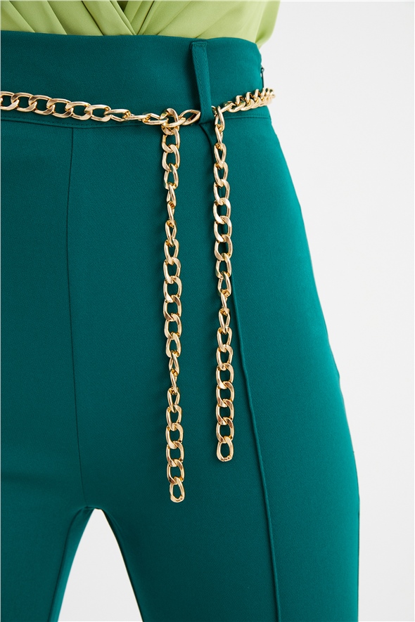 Chain belt flared trousers - EMERALD